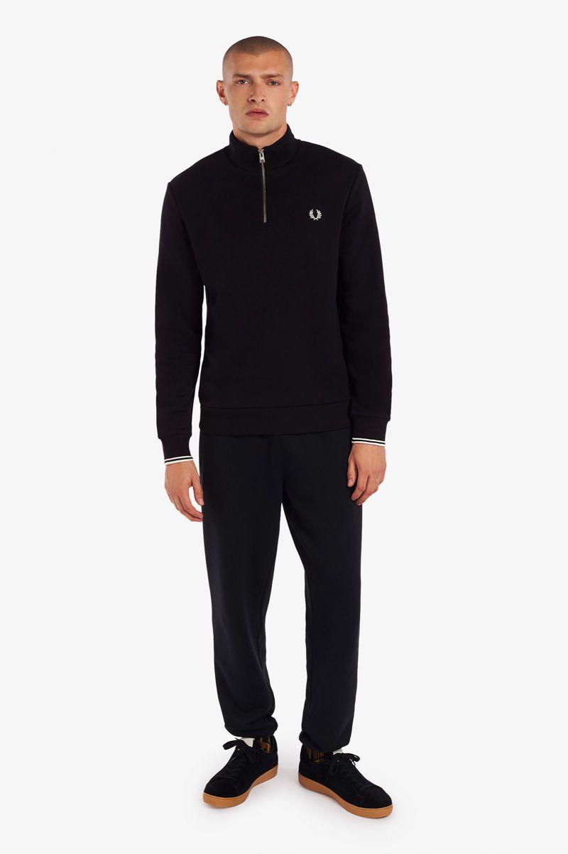 Black Fred Perry Half Zip Men's Sweatshirts | PH 1583LISH